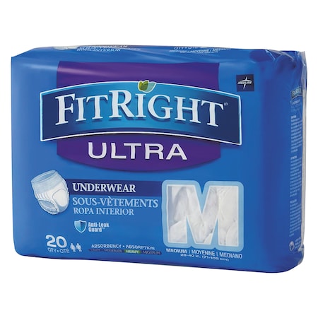 Medline FitRight Ultra Protective Underwear, Medium, 28" to 40" Waist, PK20 FIT23005A